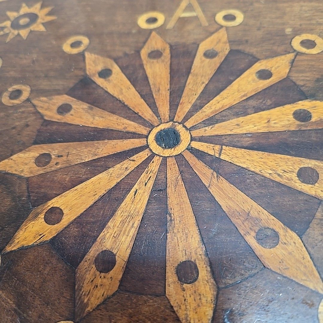Furniture Antique Tilt Top Table – Side Inlaid Marquetry Top – Pedestal Base Window Lamp photo