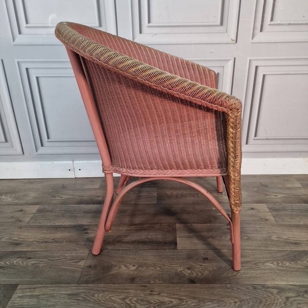 photo buy Retro Vintage Tub Chair – Pink Painted Frame Lloyd Loom Woven Seat Armchair