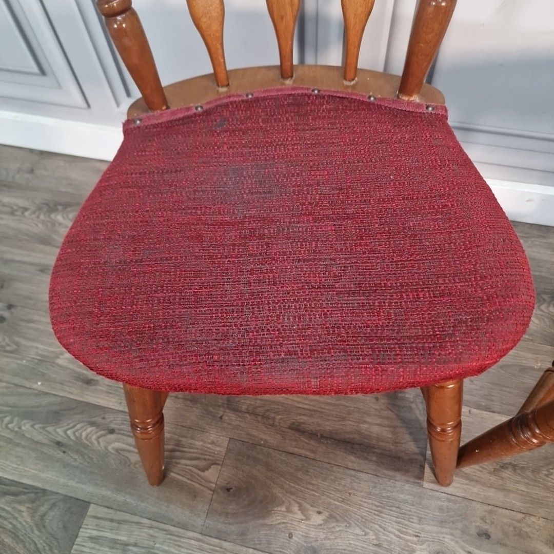 Vintage Farmhouse Dining Chairs Pair Of 2 Upholstered Pub Seats Solid Wood photo for sale