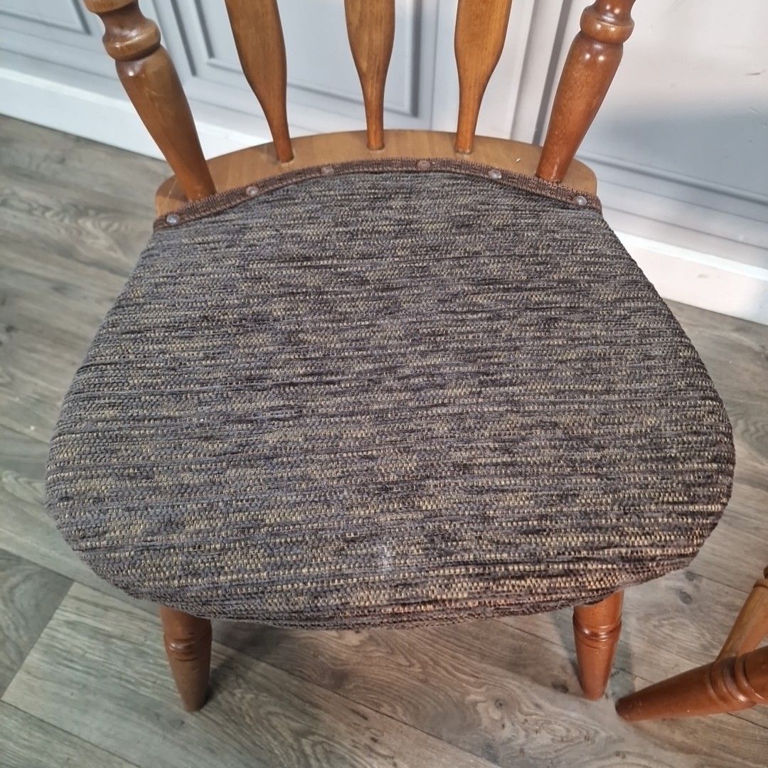 Vintage Farmhouse Dining Chairs Pair Of  2 Upholstered Pub Seats Solid Wood photo for sale