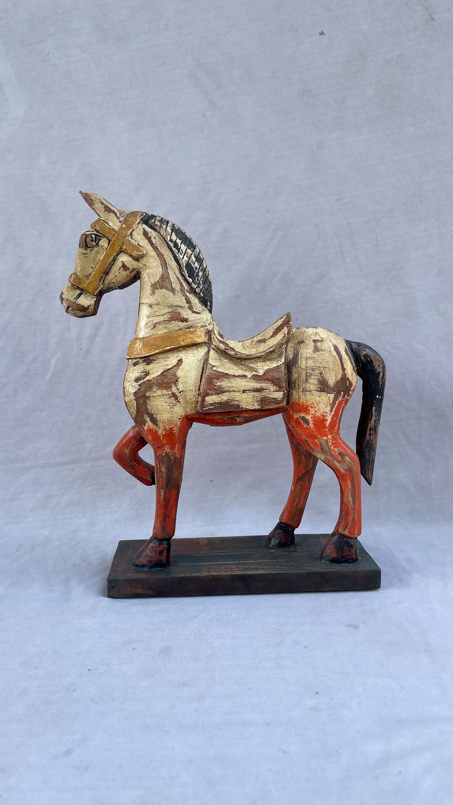 Antique Style Indian Wooden Rocking Horse – Hand Carved Rustic Decor.