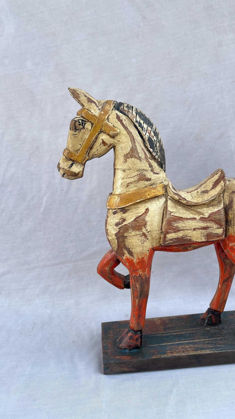 Antique Style Indian Wooden Rocking Horse – Hand Carved Rustic Decor. photo furniture