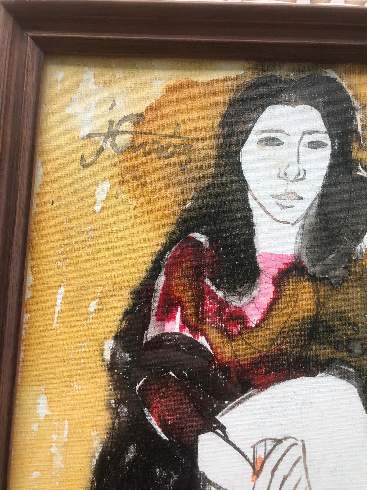 Jordi Curos Woman Posing, Mixed Media Painting Fauvist 1979 photo for sale