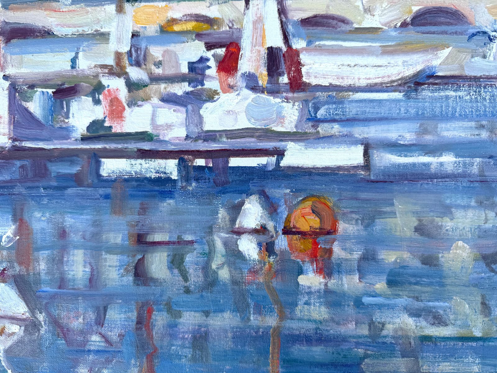 Rafael Duran Benet Mid Century Barcelona Harbor Sailboats Mediterranean Impressionist Oil Painting 1990 photo Art