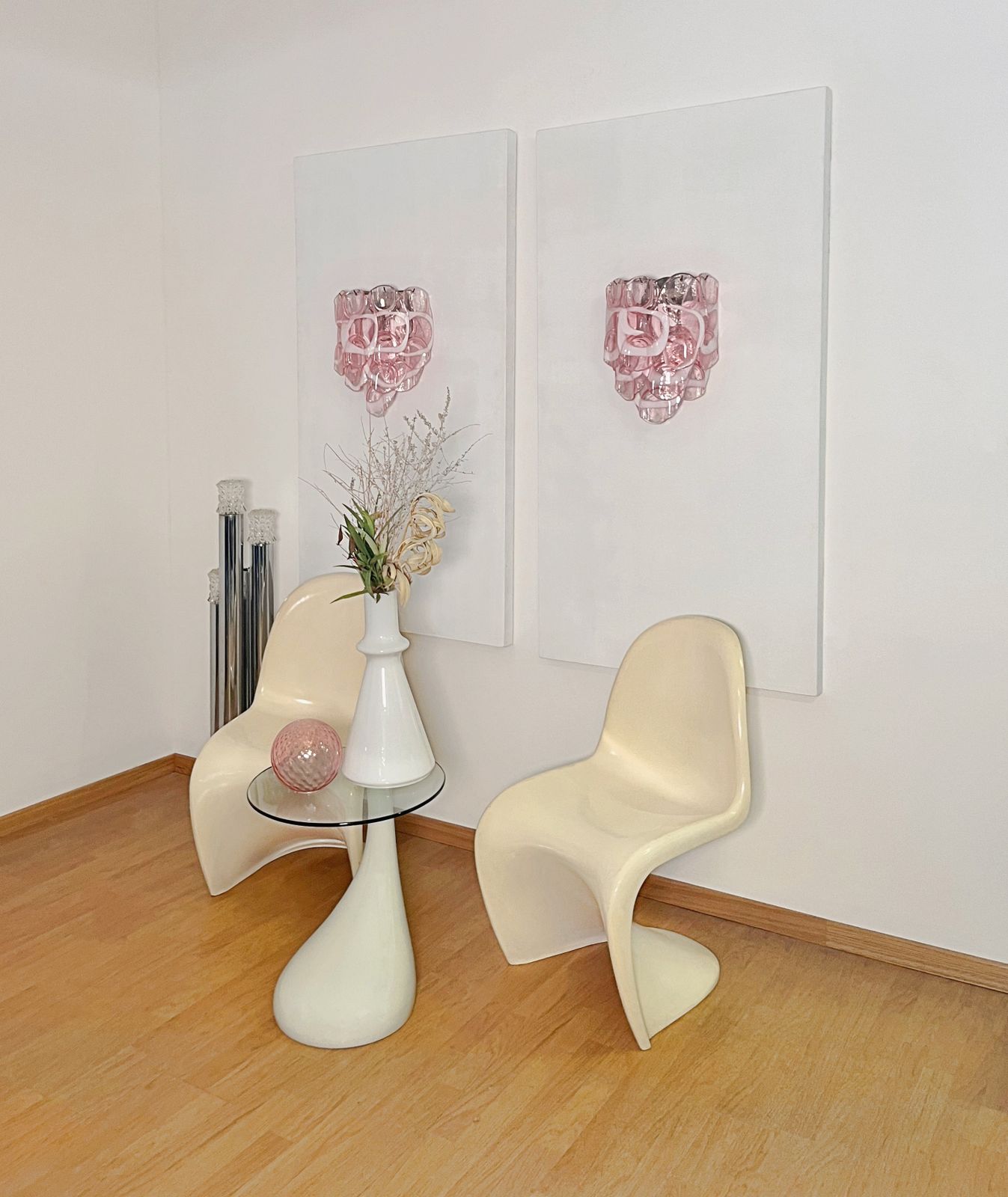 Pair Of Vintage Italian Murano Wall Lights   10 Pink Glasses photo Lighting