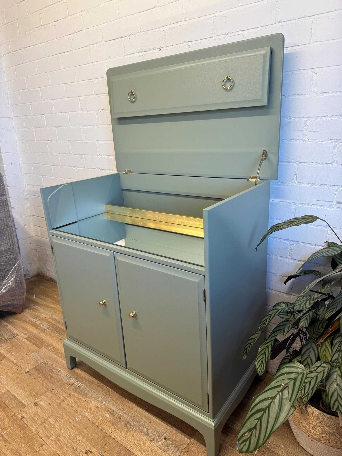 Furniture Stag Minstrel Drinks Cabinet | Card Room Green Farrow & Ball | Vintage Cocktail Cabinet | Painted Sideboard | Mid Century Bar Cabinet photo
