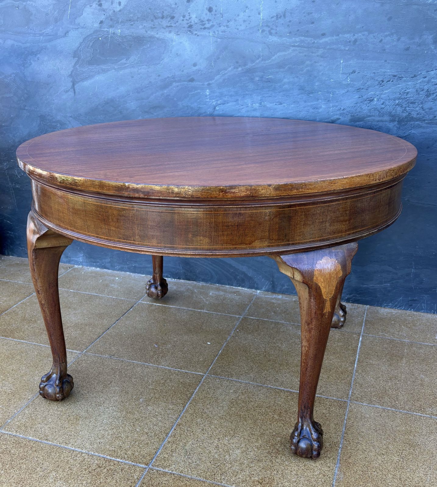 Spanish Walnut Queen Anne Style Round Side Table, Early 20th Century photo furniture