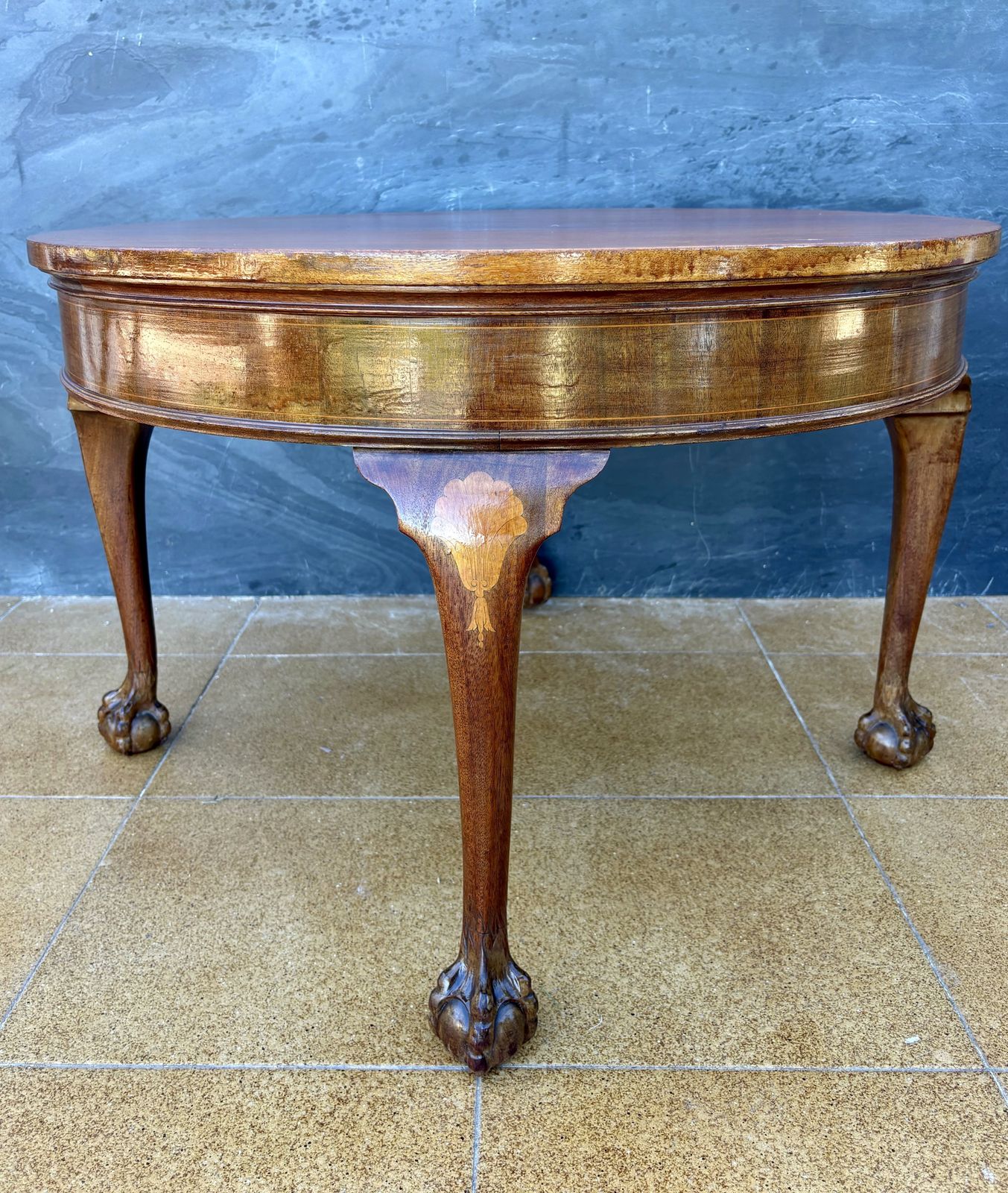 photo for sale Spanish Walnut Queen Anne Style Round Side Table, Early 20th Century