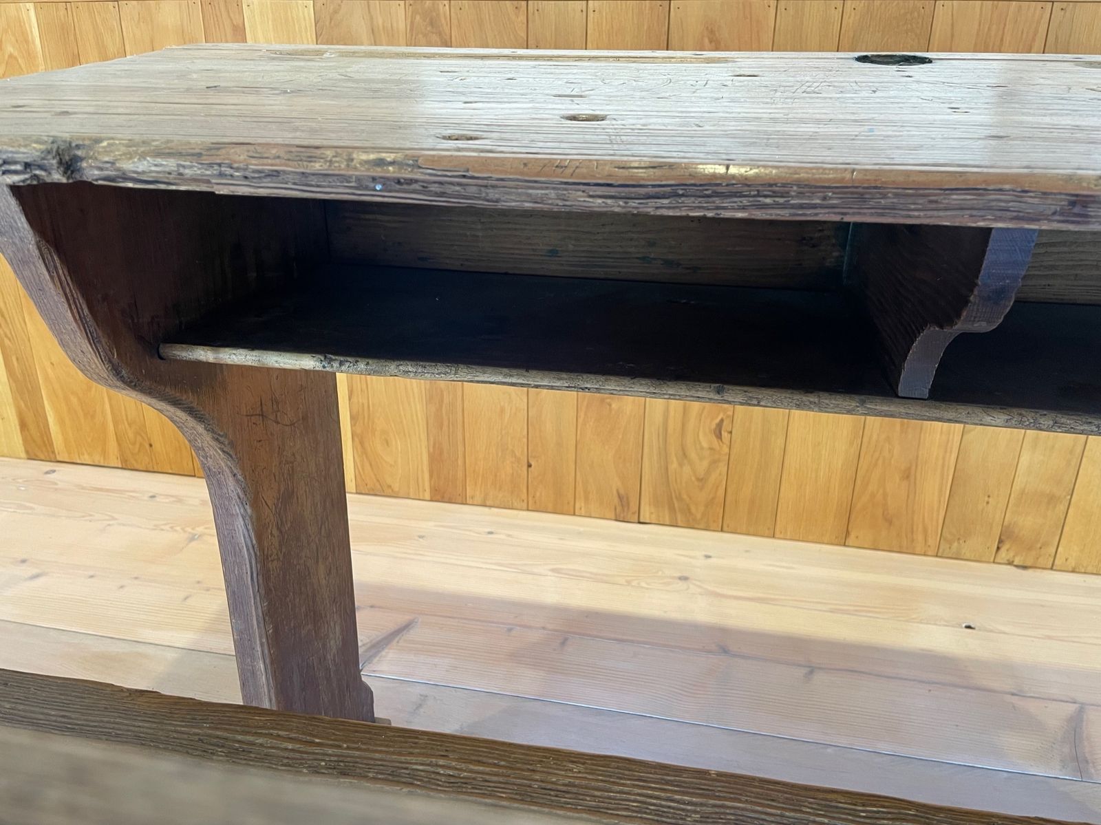 Antique School Desk, French 19thc, Double With Seat, Beautiful Patina photo 450.0