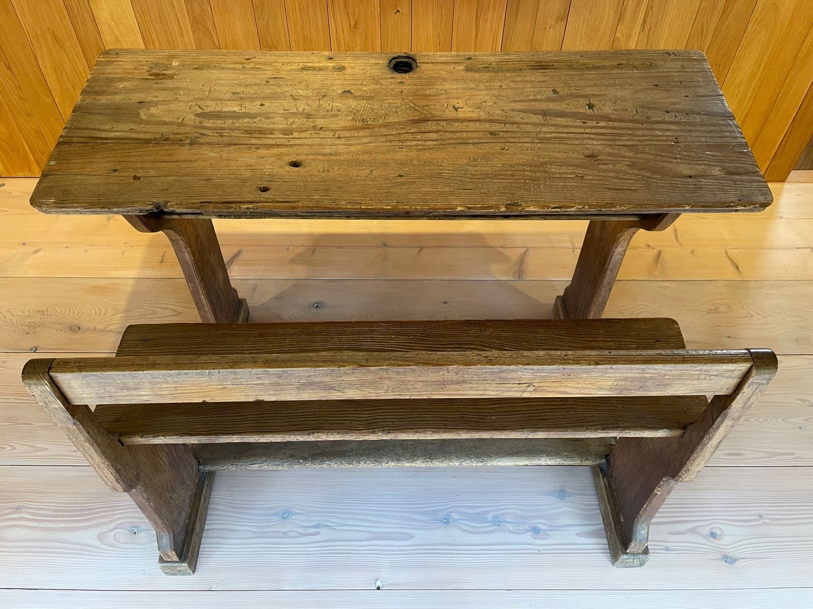 Antique School Desk, French 19thc, Double With Seat, Beautiful Patina photo buy