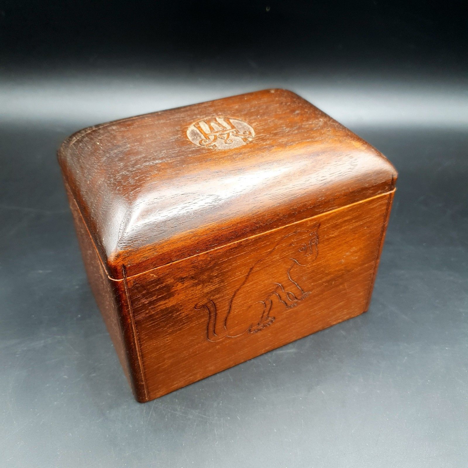Antique Apothecary Box Rising Tray Vial Holder Carved Monkey Wood Case photo Home Decor