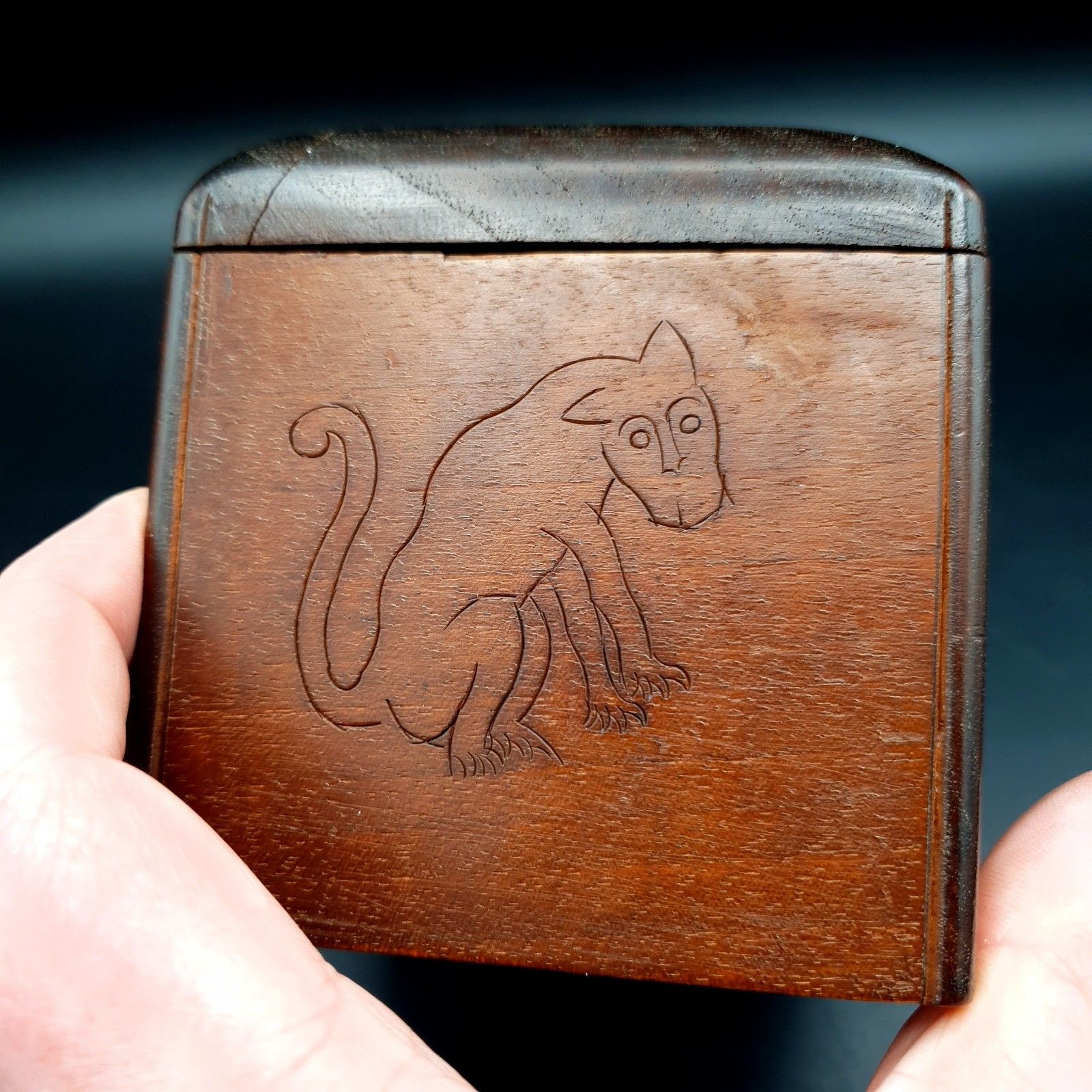 photo for sale Antique Apothecary Box Rising Tray Vial Holder Carved Monkey Wood Case
