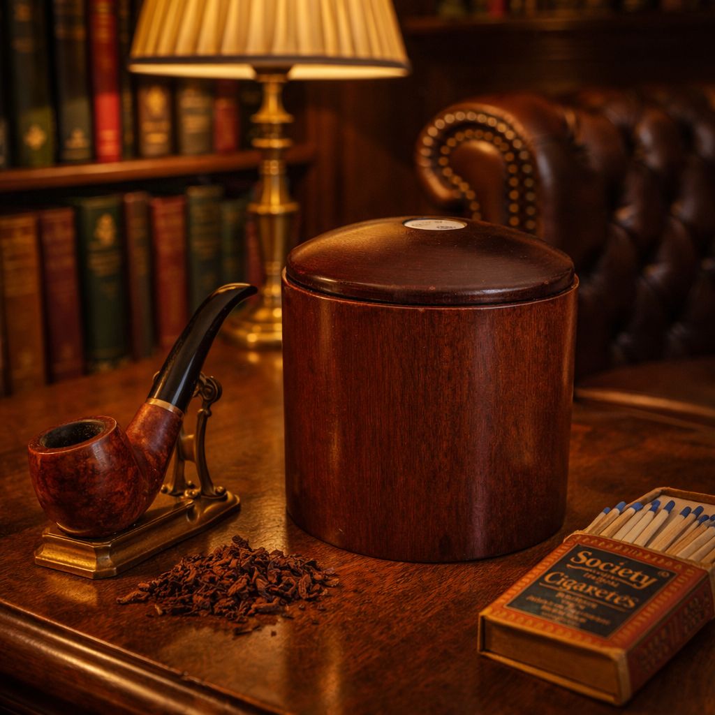 Vintage 1960s Tobacco Jar, Wooden Snuffbox With Stewart Pipe Emblem   15 X 14 Cm photo furniture