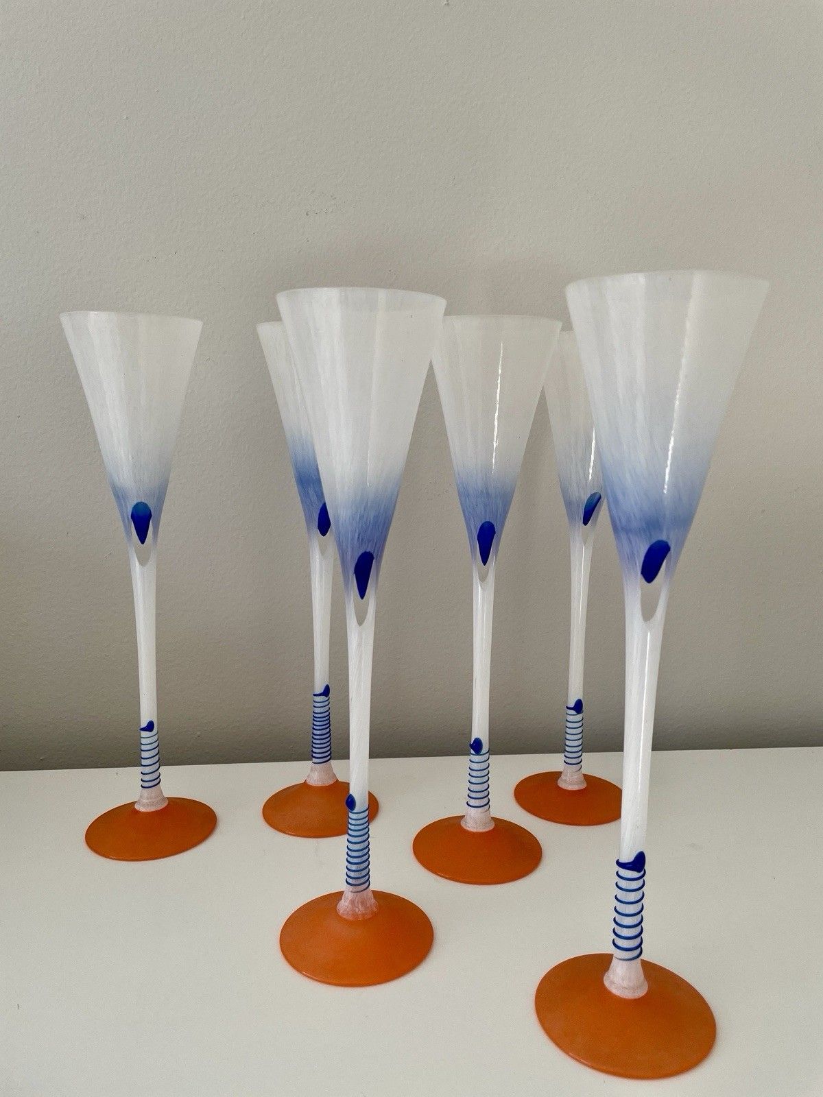 photo vintage Mojmir Cermak Tajemstvi Champagne Flutes Set Of 6 Czech Bohemia Art Glass ~ Rare