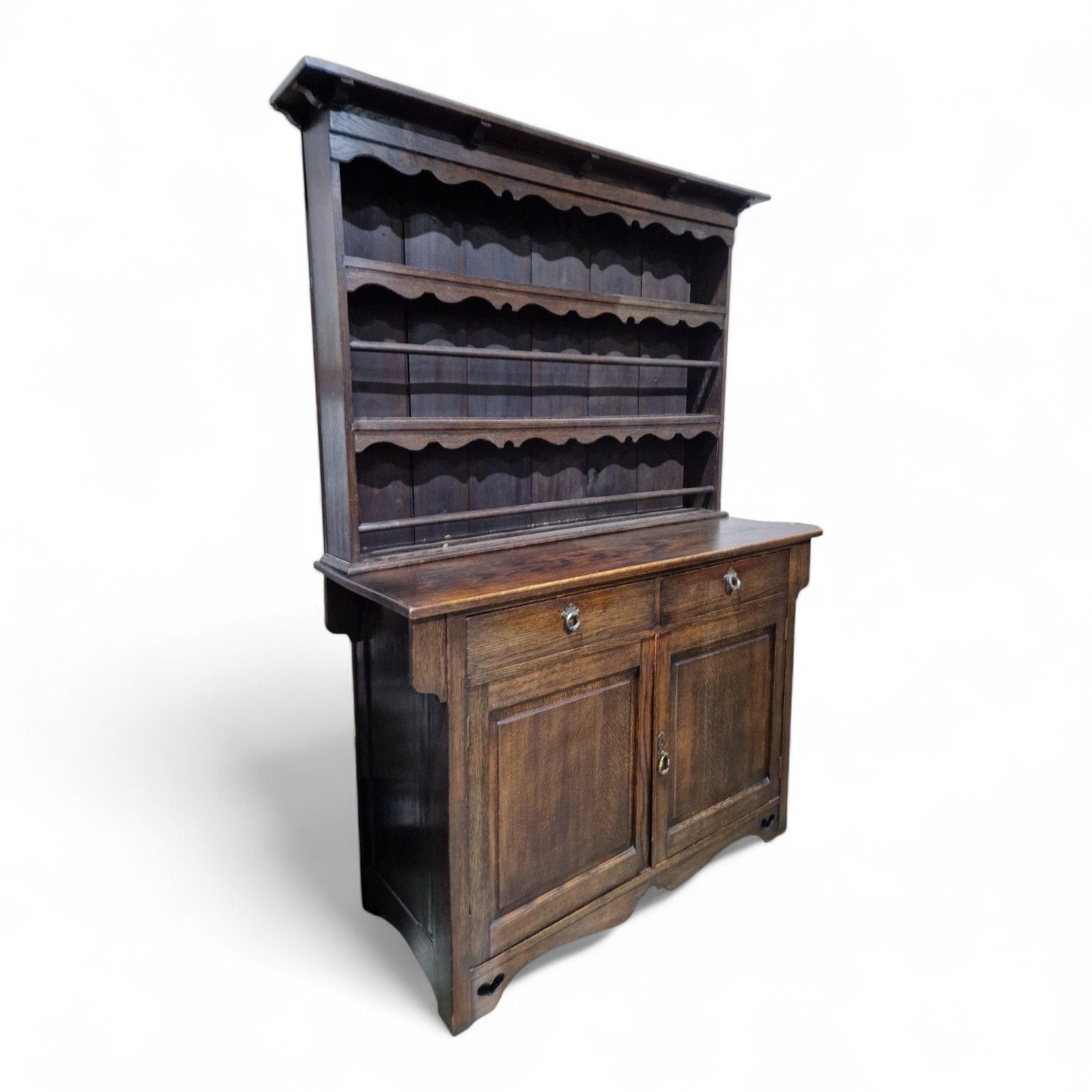 Antique Oak Cabinet Dresser Arts & Crafts Double Cupboard + Delft Display Rack photo furniture