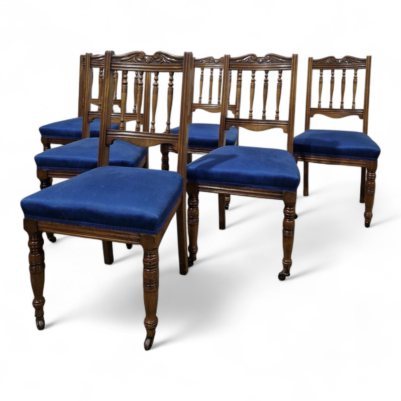 Antique Walnut Chairs Set Of 6 Carved Wood Kitchen / Spindle Back Dining Chairs photo vinterior