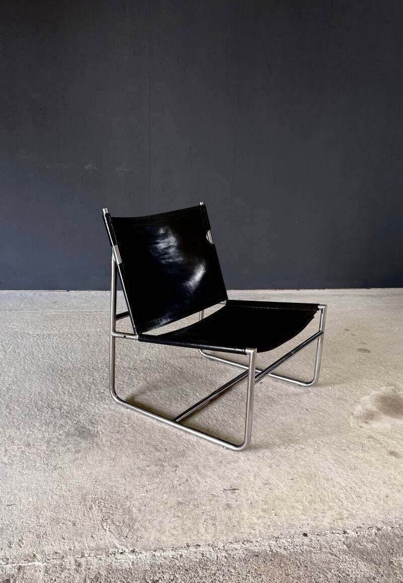 Mid Century Modern Minimalistische Design Leren Lounge Stoel, Frankrijk Jaren 1970 photo vinterior