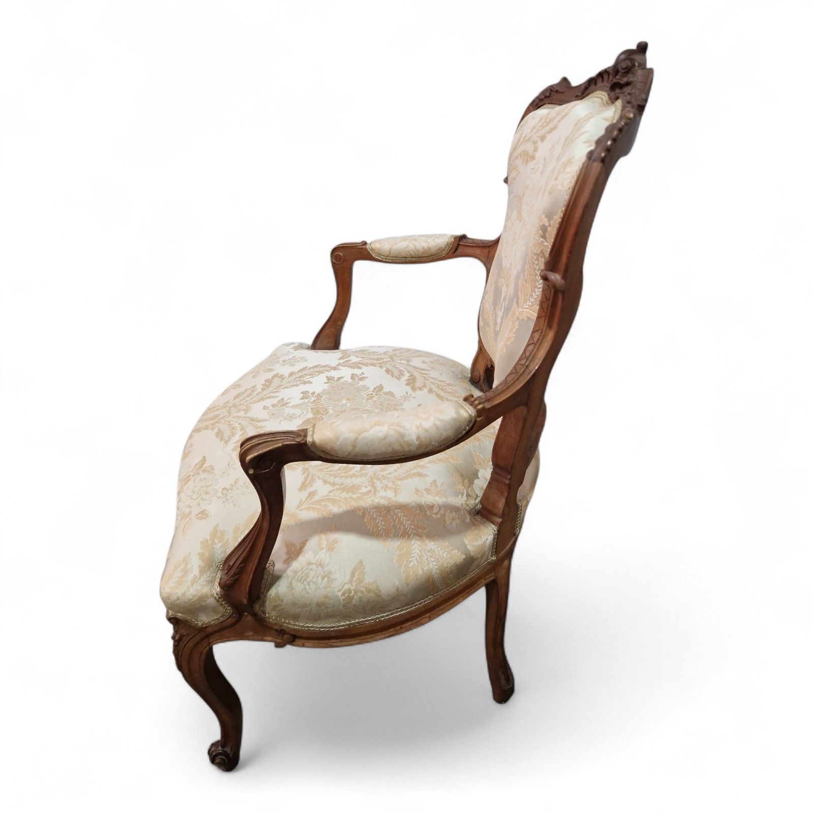 145.0 French Walnut Armchair Carved Occasional Chair Bedroom Parlour Seat 1 Of Pair photo