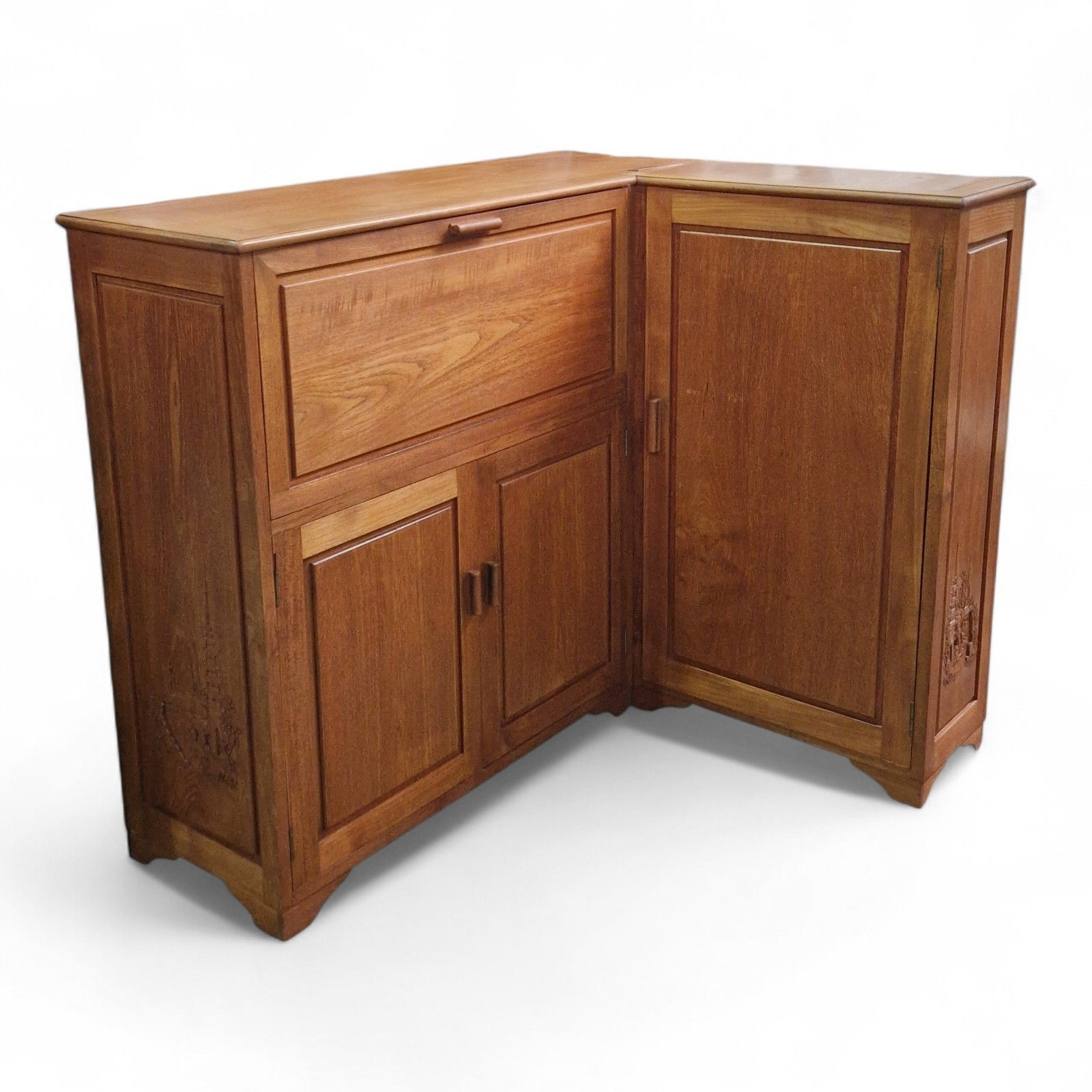 Vintage Oriental Bar Serving Cabinet Carved Wooden Cocktail Drinks Storage