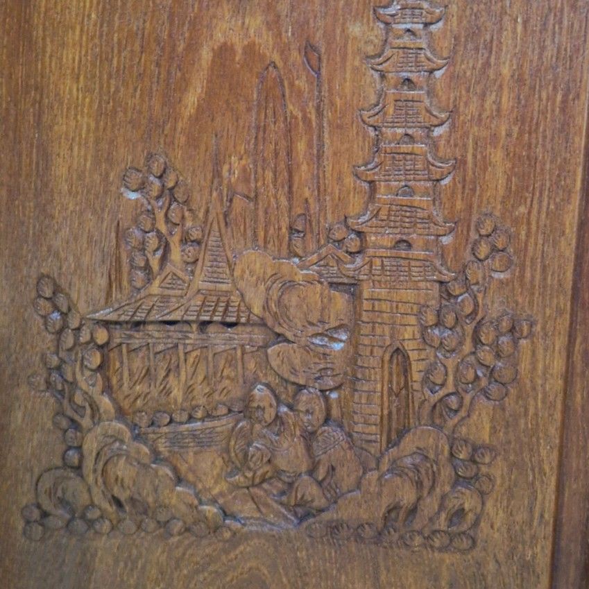 photo for sale Vintage Oriental Bar Serving Cabinet Carved Wooden Cocktail Drinks Storage