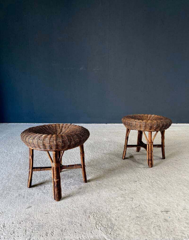Boho Design Bamboe & Rotan Lage Krukken, Italië, Ca. Jaren 1960 photo furniture