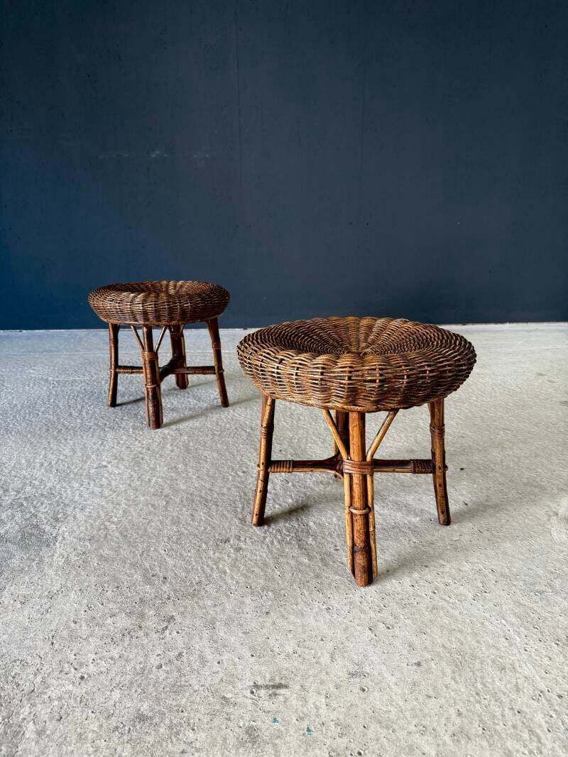 Boho Design Bamboe & Rotan Lage Krukken, Italië, Ca. Jaren 1960 photo buy