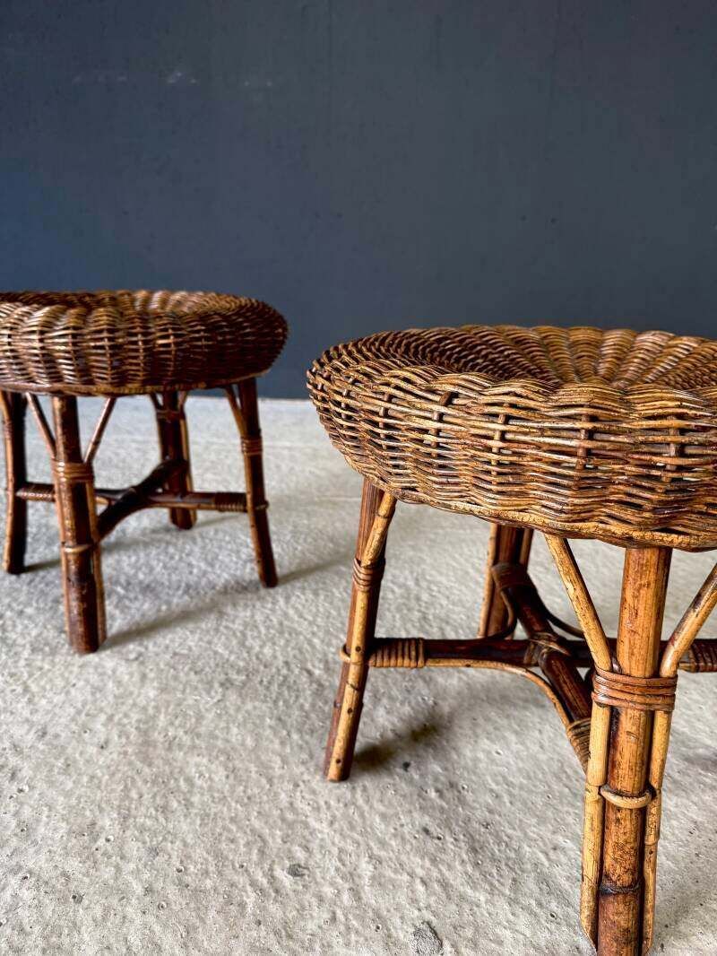 Meubels Boho Design Bamboe & Rotan Lage Krukken, Italië, Ca. Jaren 1960 photo