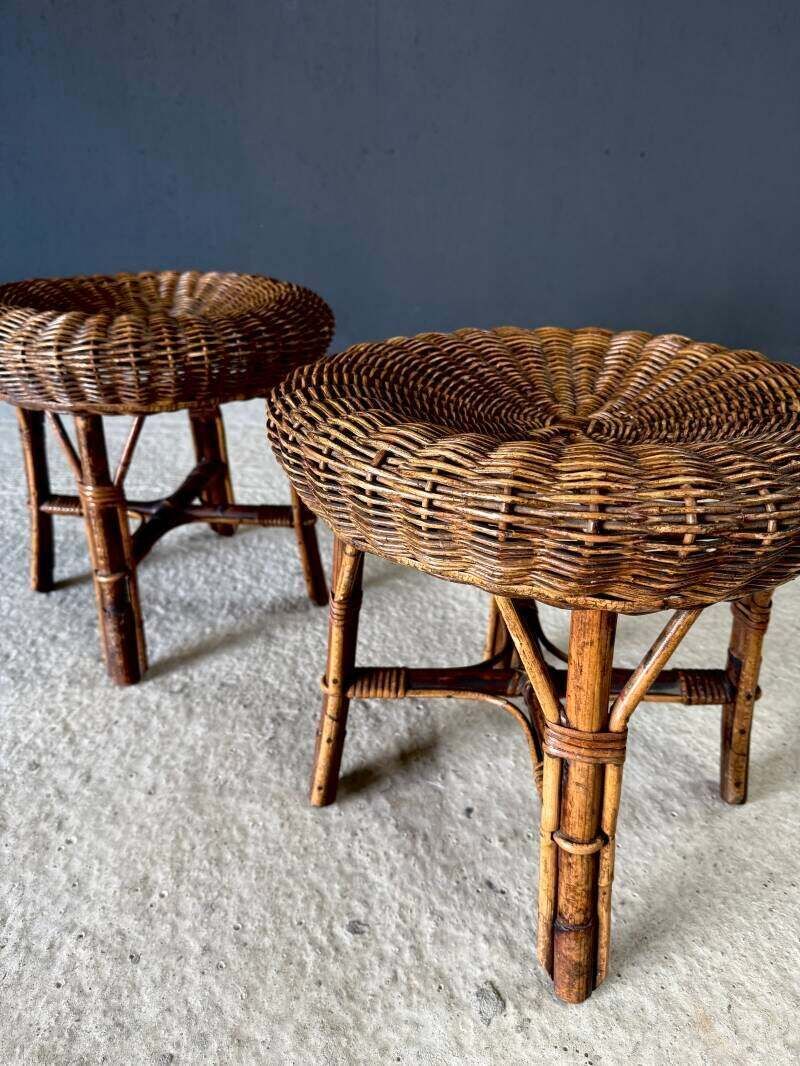 photo buy Boho Design Bamboe & Rotan Lage Krukken, Italië, Ca. Jaren 1960
