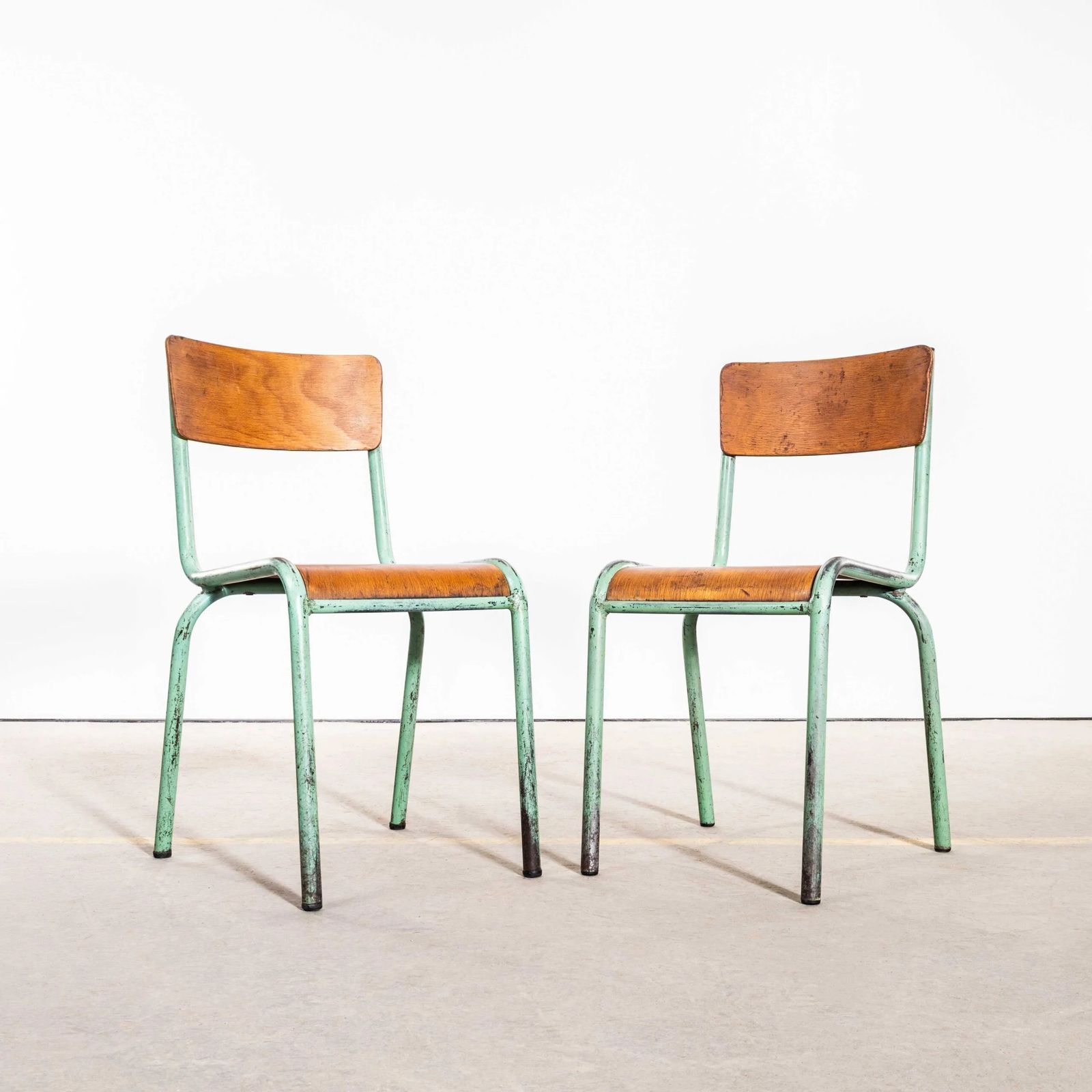 1950’s French Mullca Mint Green Simple Stacking Dining Chairs – Set Of Seven photo furniture