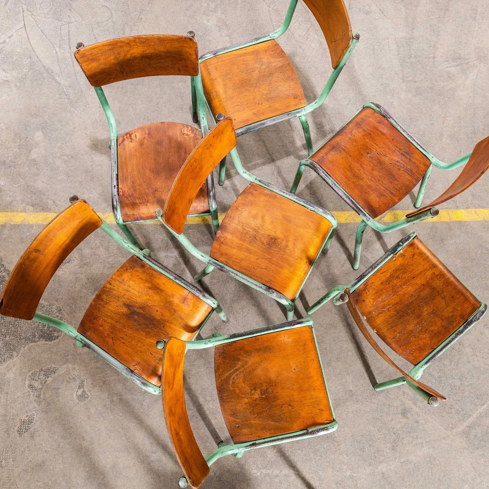 1950’s French Mullca Mint Green Simple Stacking Dining Chairs – Set Of Seven photo 798.0