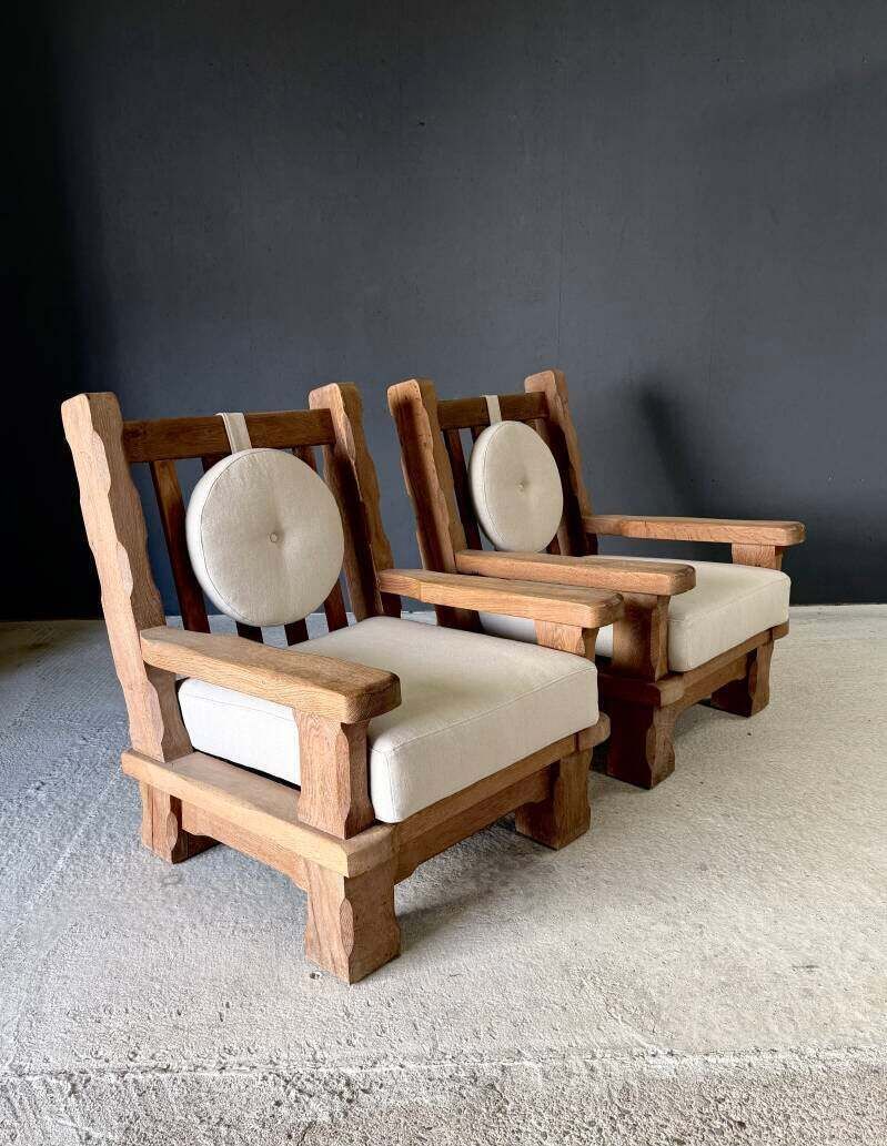Brutalist Design Xl Eiken Lounge Chairs, België, Ca. Jaren 1960 photo Meubels