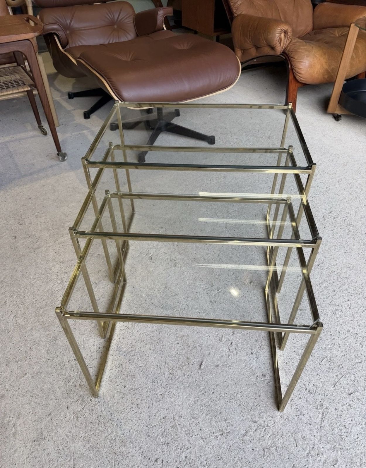 Art Deco French Brass And Glass Nest Of Tables photo 585.0