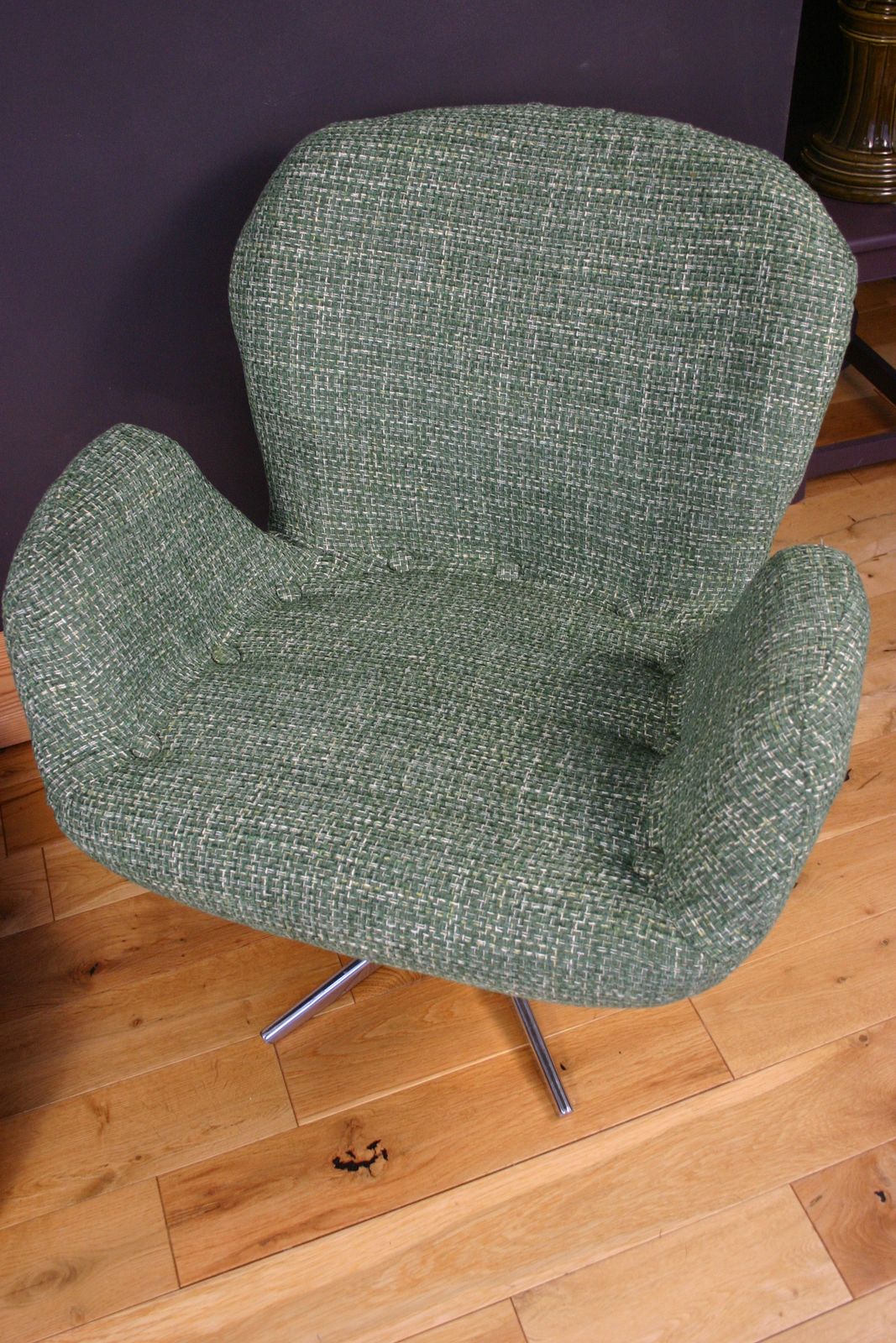 photo for sale 1970s Hungarian Mid Century Swivel Lounge Chair – Recently Reupholstered Sculptural Frame