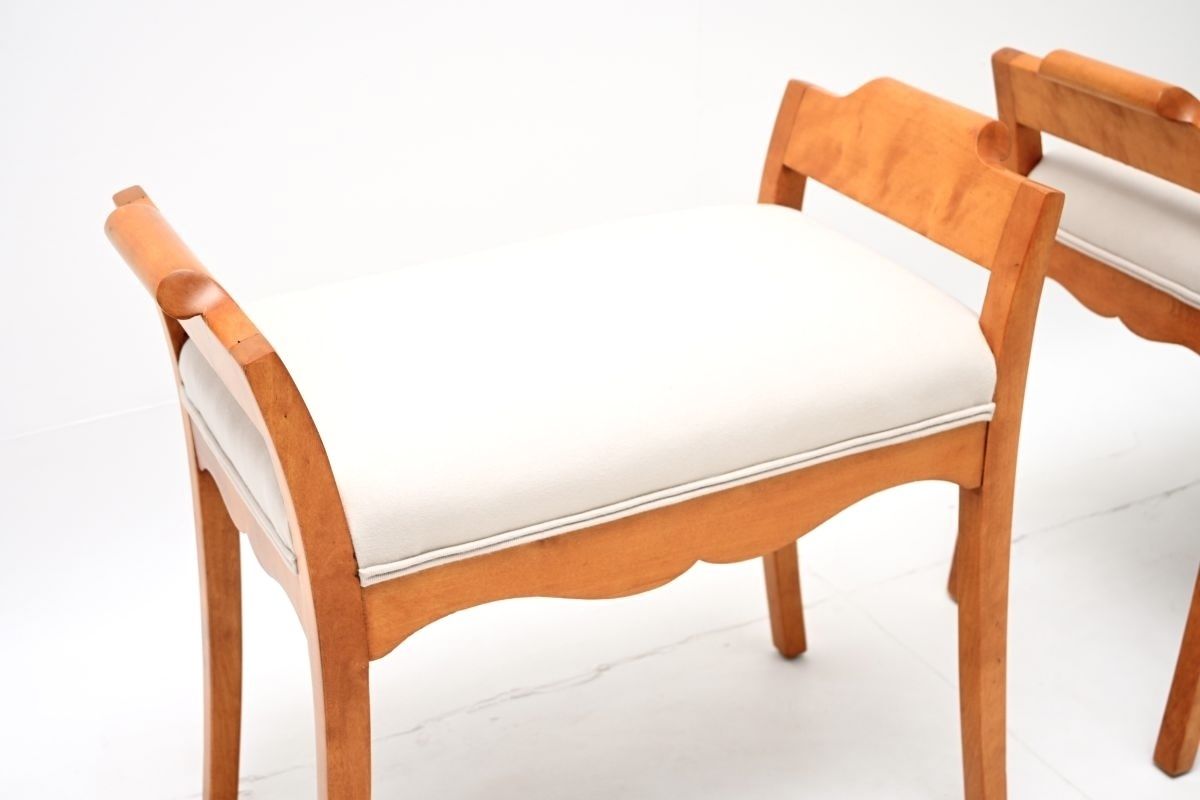 Pair Of Antique Swedish Satin Birch Biedermeier Stools photo Furniture