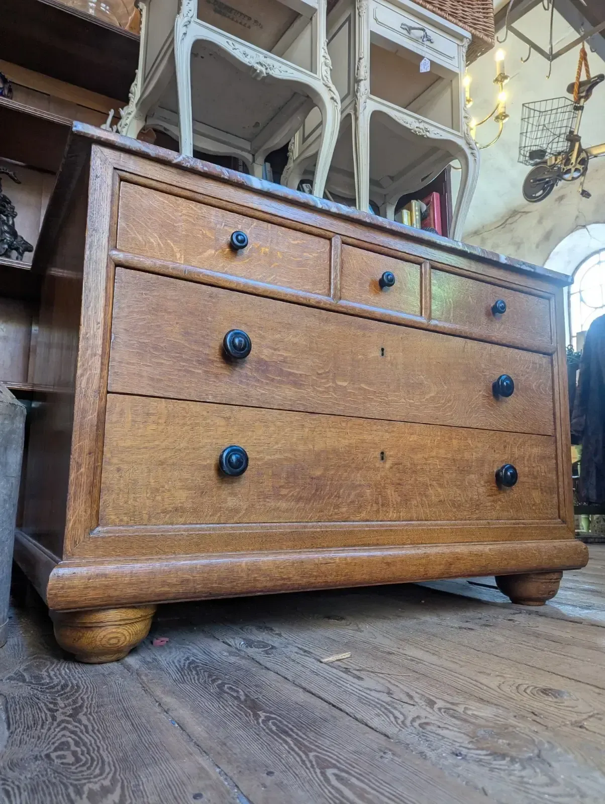 Victorian 19th Century Oak Chest Of Drawers With Marble Top. photo furniture