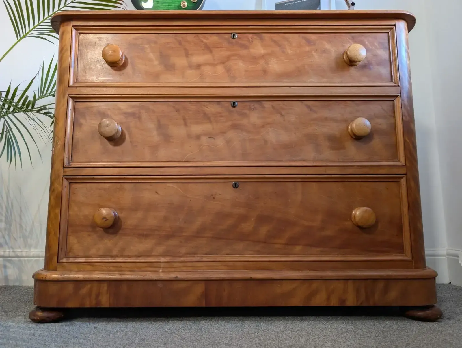 Victorian 19th Century Satin Birch Chest Of Drawers.