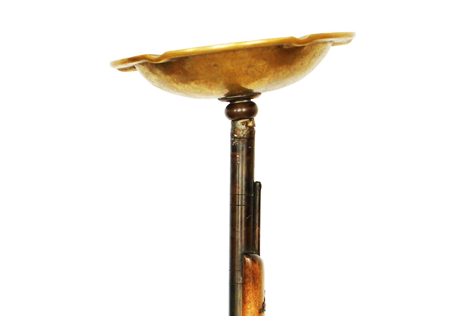 photo for sale 20th Century Bronze & Gilt Metal Floor Ashtray With A Sculptural Riffle Smoking Stand