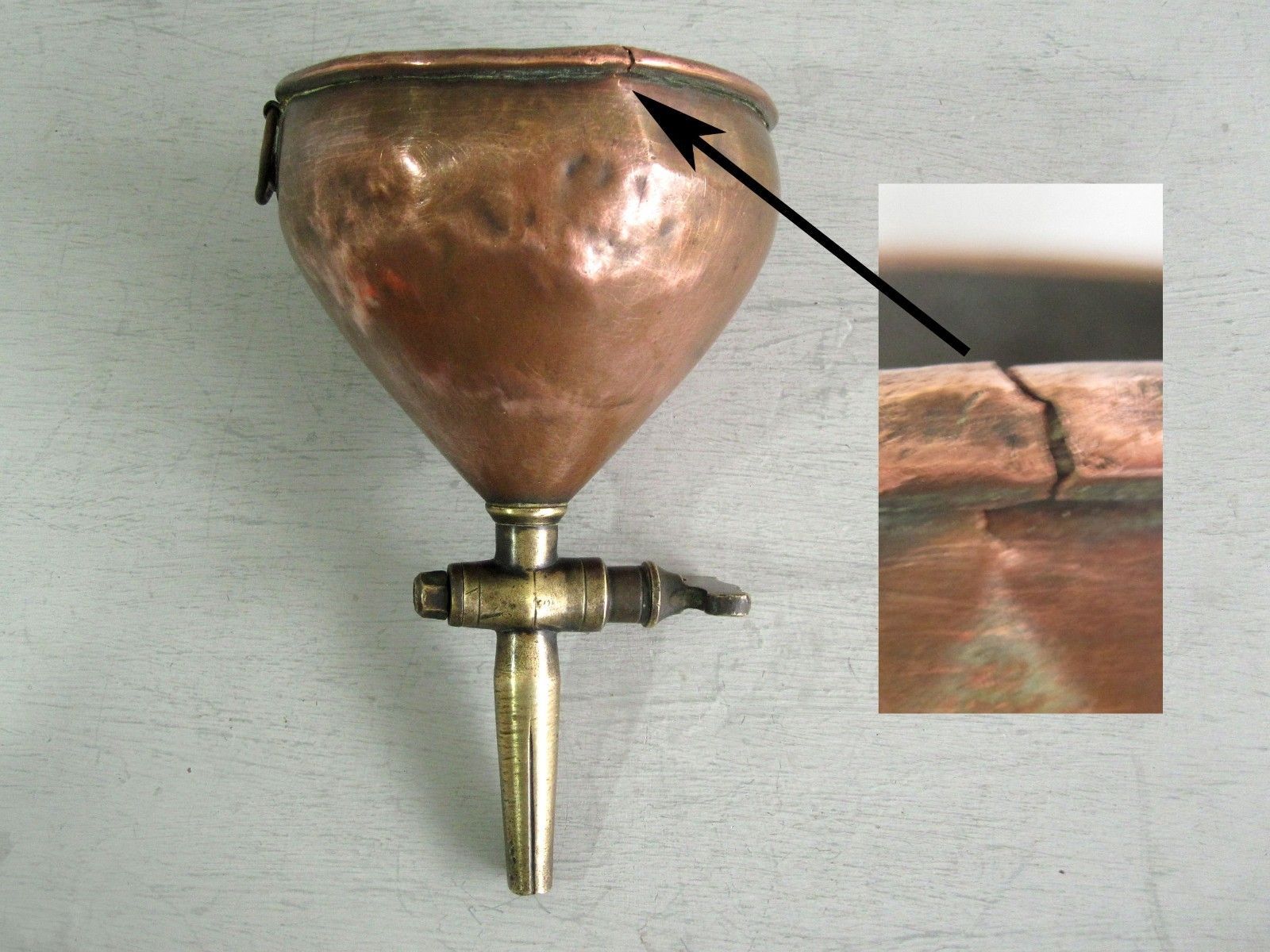 L Lumley London Copper Brewery Funnel With Brass Tap photo for sale