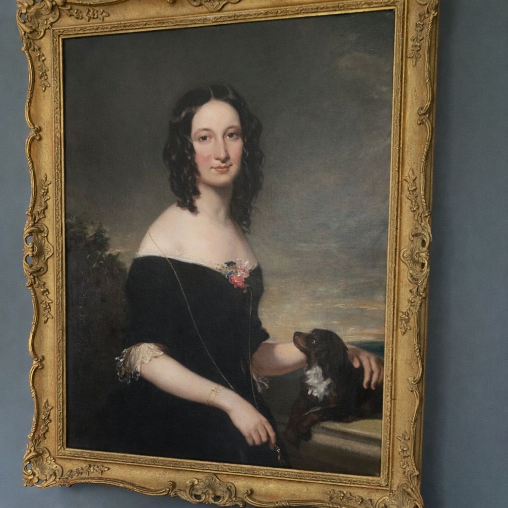 Large Portrait Oil Painting On Canvas In Original Gilded Frame photo for sale