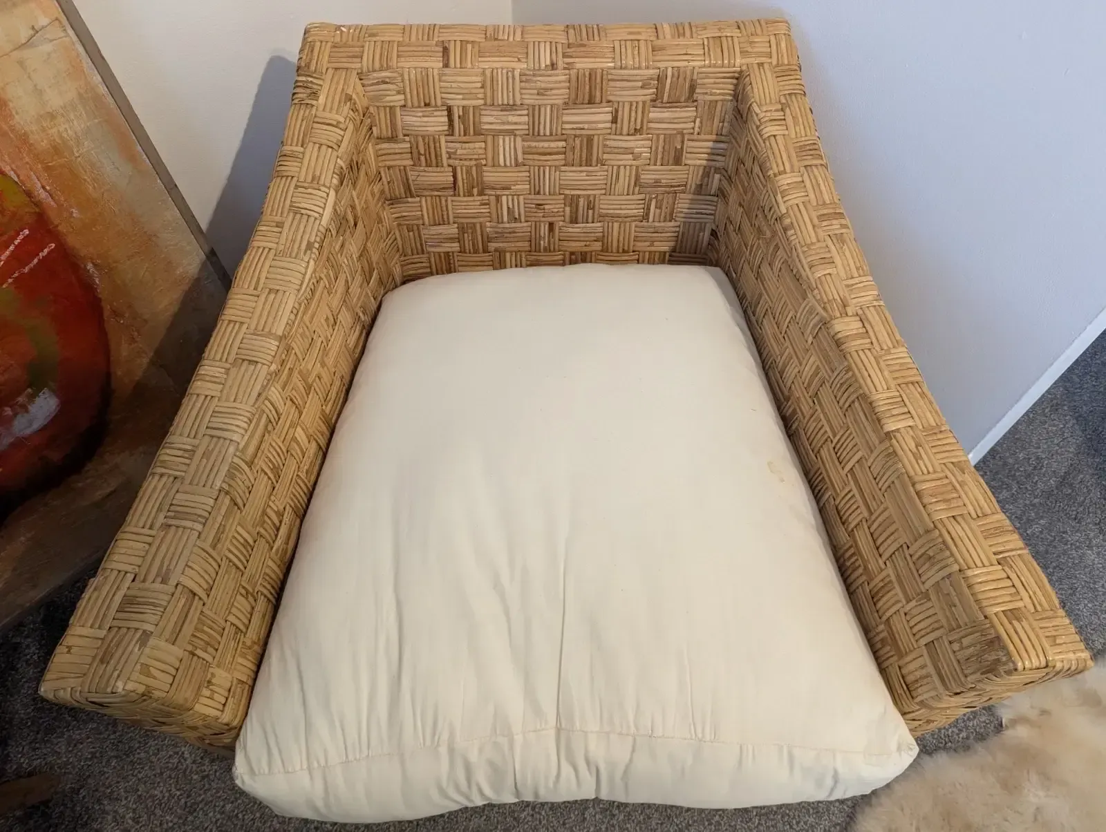 Vintage Mcm 1970s Ligne Roset Style Wicker And Rattan Armchair. photo buy