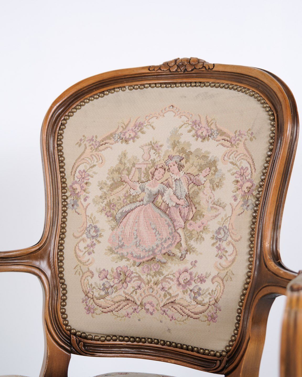 Neo Rococo Armchair With Curved Legs And Patterned Floral Fabric, 1930s photo 465.0