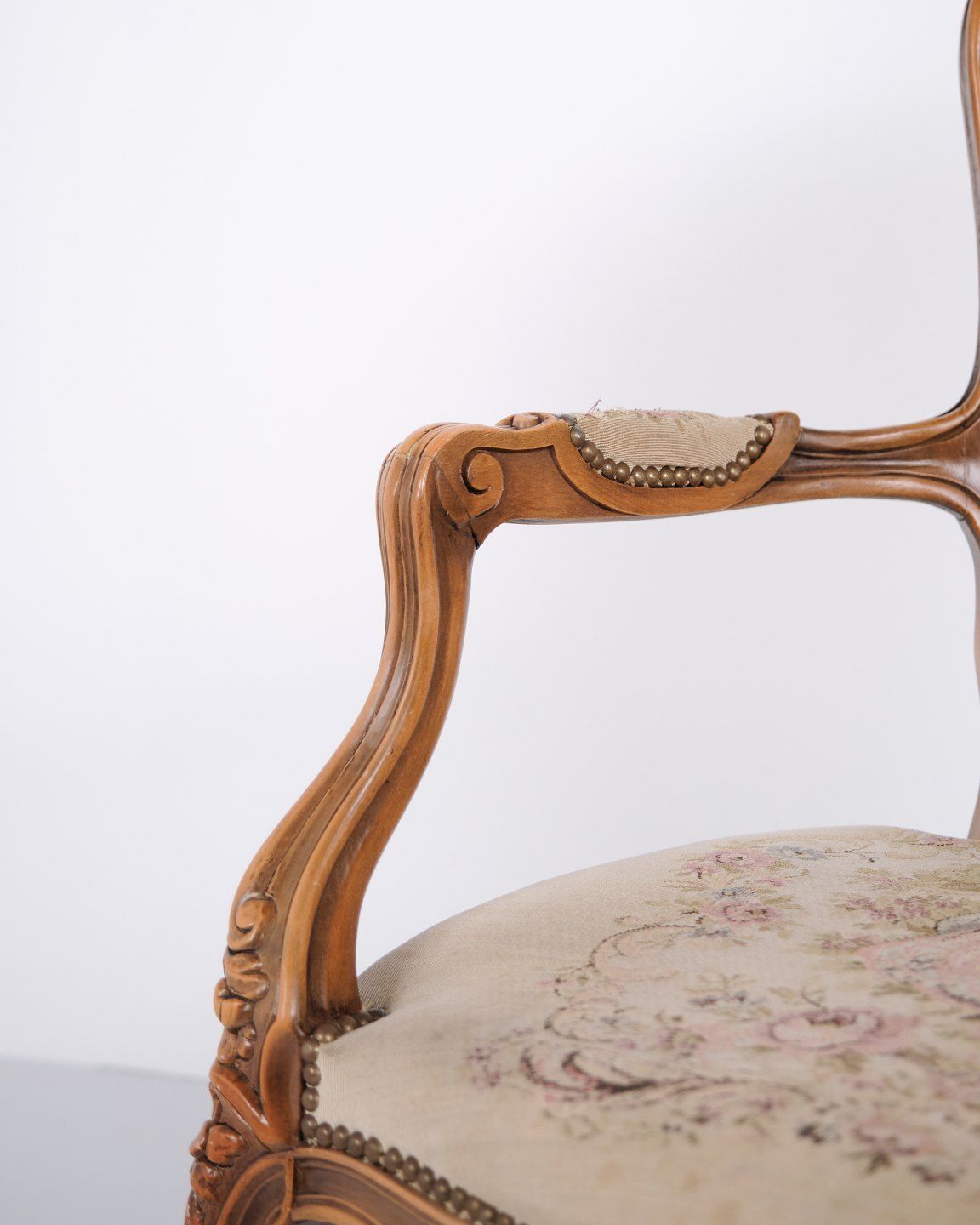 Neo Rococo Armchair With Curved Legs And Patterned Floral Fabric, 1930s photo vinterior