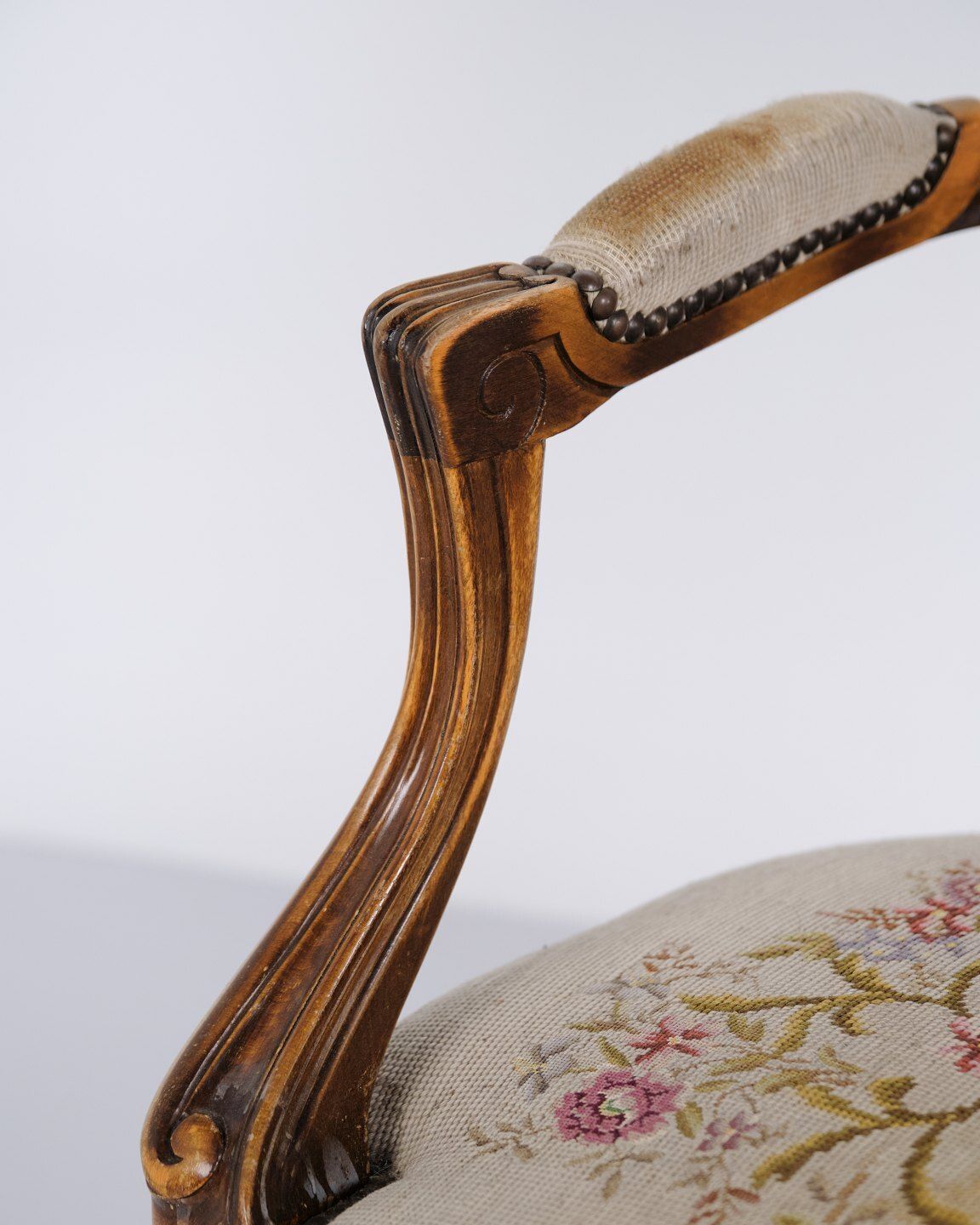 Neo Rococo Armchair With Curved Legs And Floral Fabric, 1930s photo vinterior