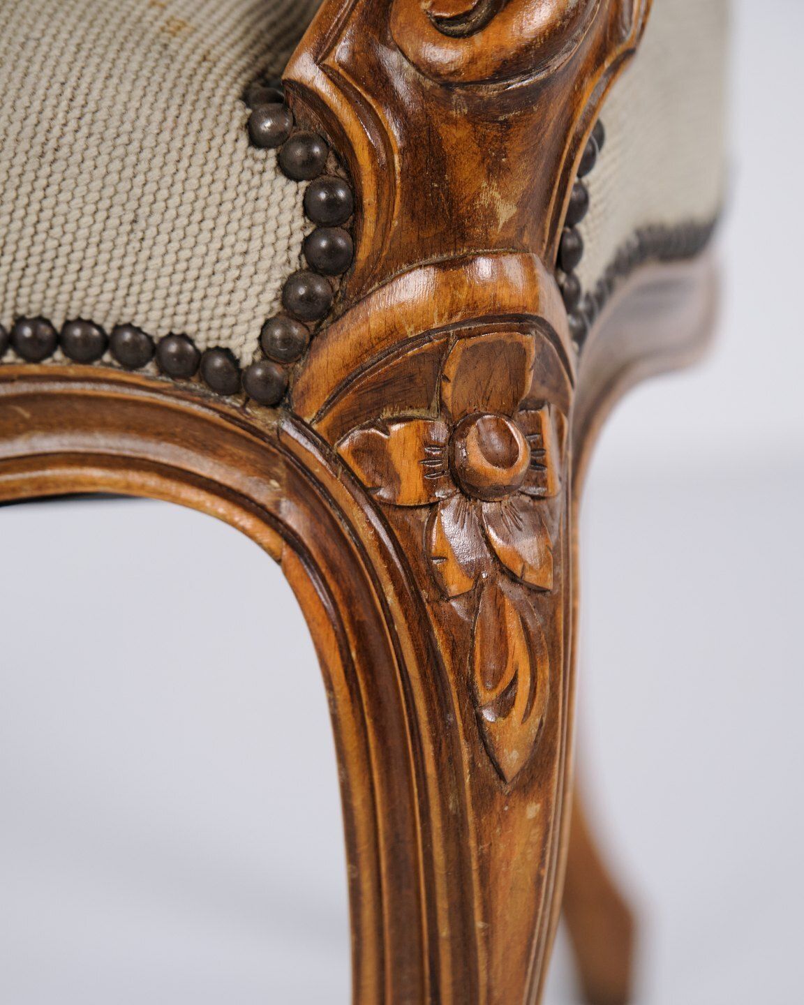 Neo Rococo Armchair With Curved Legs And Floral Fabric, 1930s photo vintage