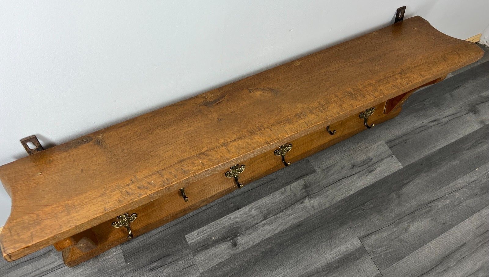 Coat Rack Antique French Oak Wall Shelf 6 Hook Carved Coat Hanger Lot 2641 photo buy