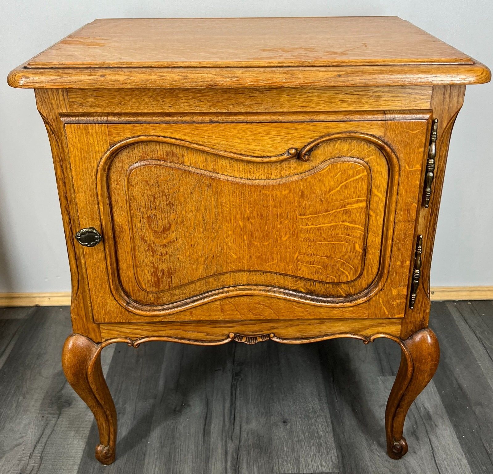 Pair Of Bedside Tables Vintage French Louis XVI Oak Carved Cabinets Lot 2610 photo for sale