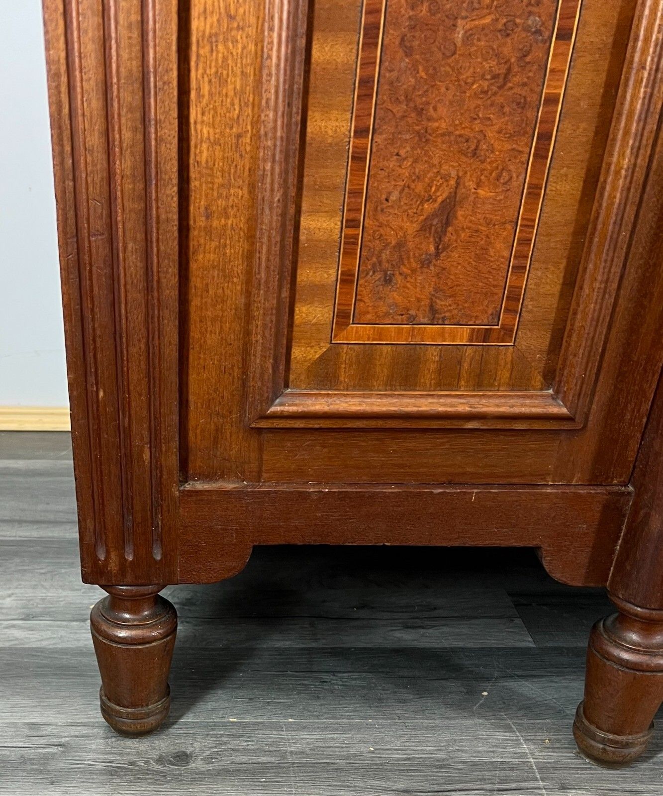 Sideboard Antique French Marble Top Inlaid Brass Detail Carved Cabinet Lot 2382 photo 199.0