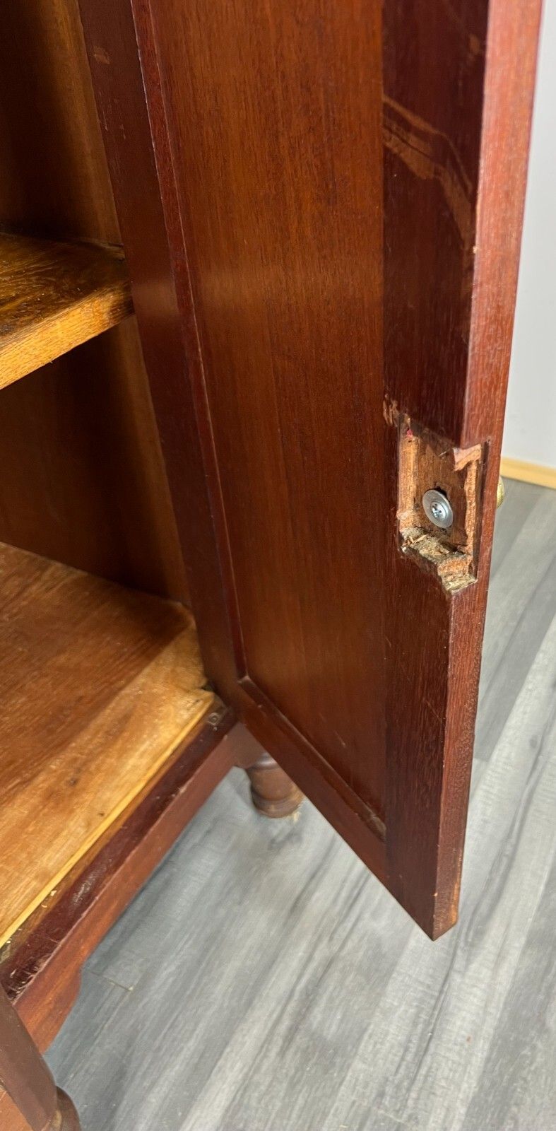 199.0 Sideboard Antique French Marble Top Inlaid Brass Detail Carved Cabinet Lot 2382 photo