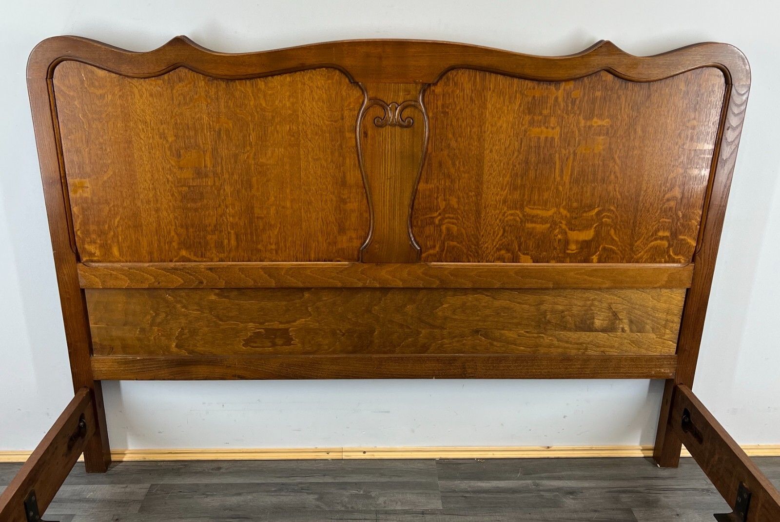 Bed Vintage French Louis XVI Double Bed Frame Oak Carved Headboard Lot 1972 photo for sale