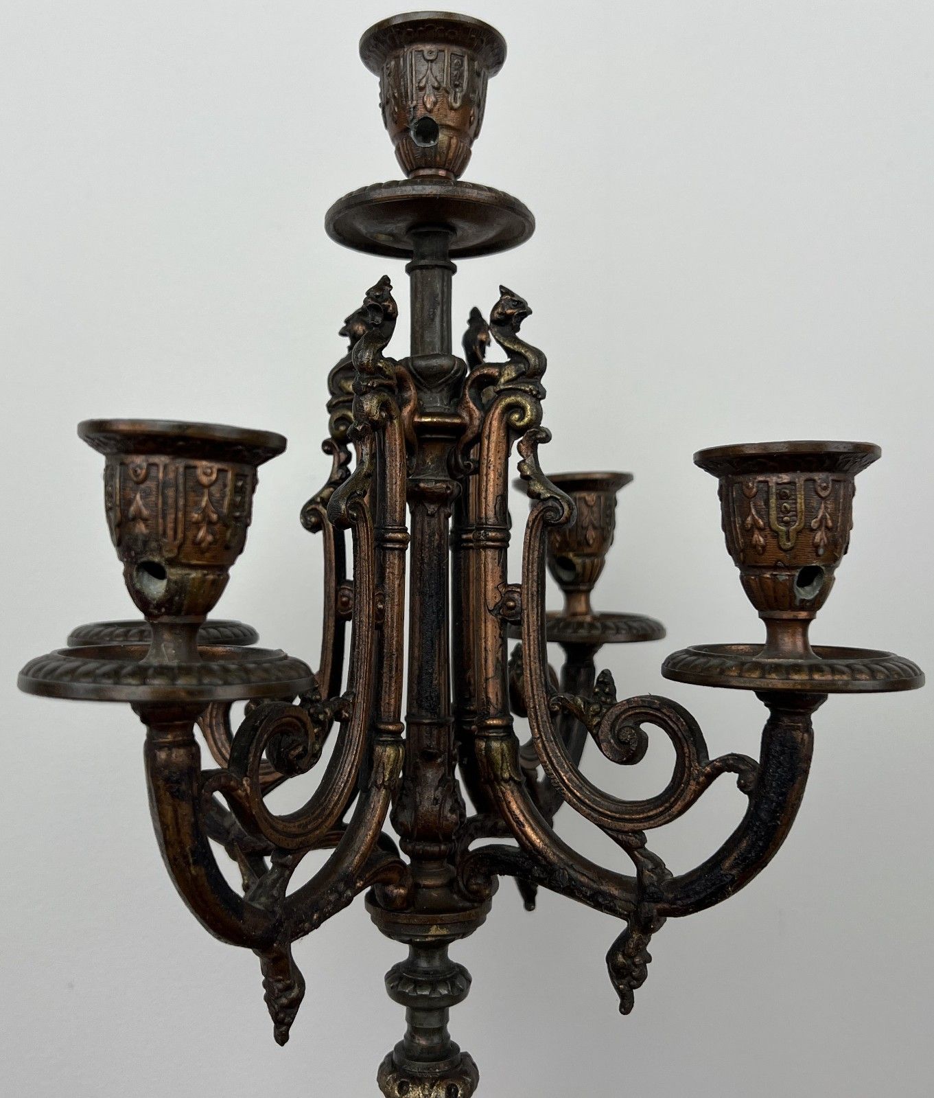 Candelabra Antique French Brass Marble 5 Arm Ornate Candle Holder Lot 4936 photo buy